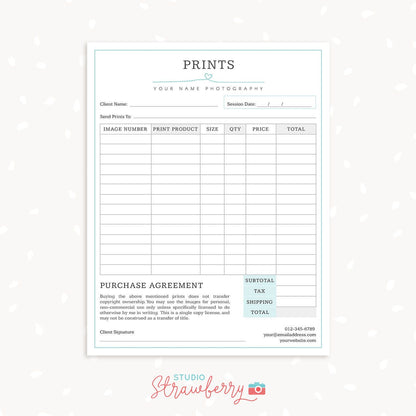 Photography Forms, Client Booking Form For Photographer, Sign up Template, Invoice Template Photography, Pricing Guide Photography, Prints