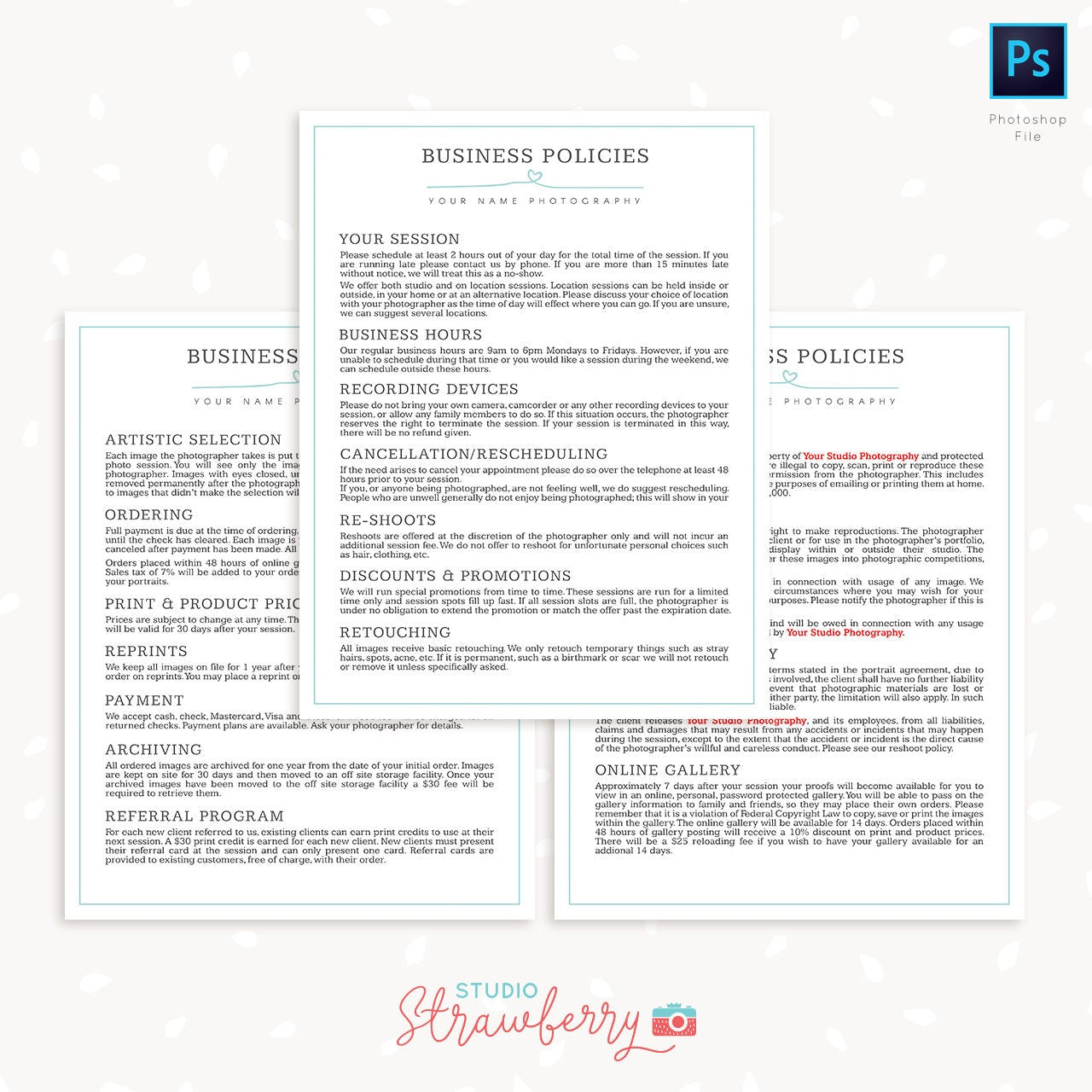 Photography Business Forms Bundle, Photo Session Agreement, Business Policies, Model Release, Photo Release, Wedding contract, Contracts