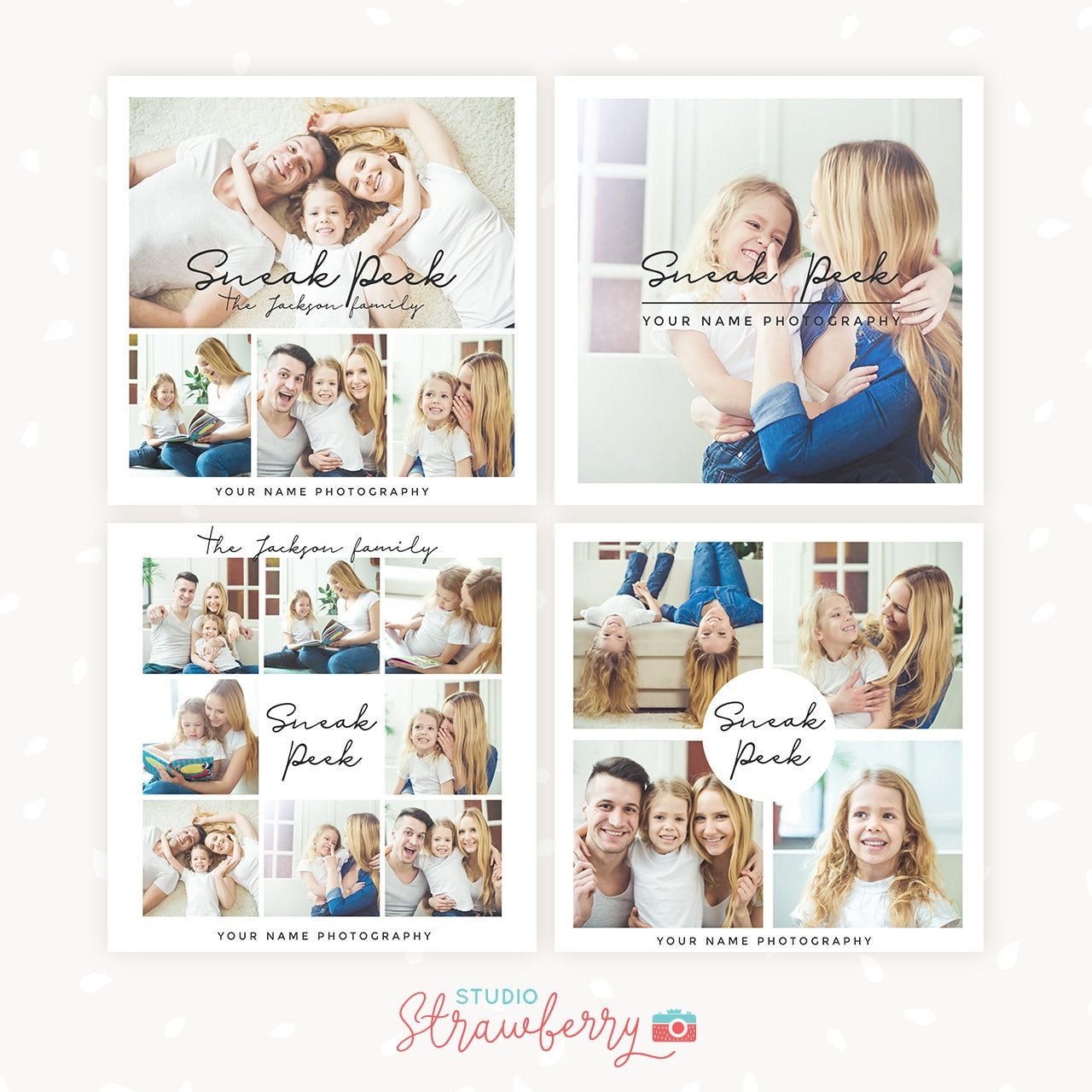 Sneak peek photography template set of four, sneak peek collage, sneak peek blog boards, sneak peak collages, square boards, preview