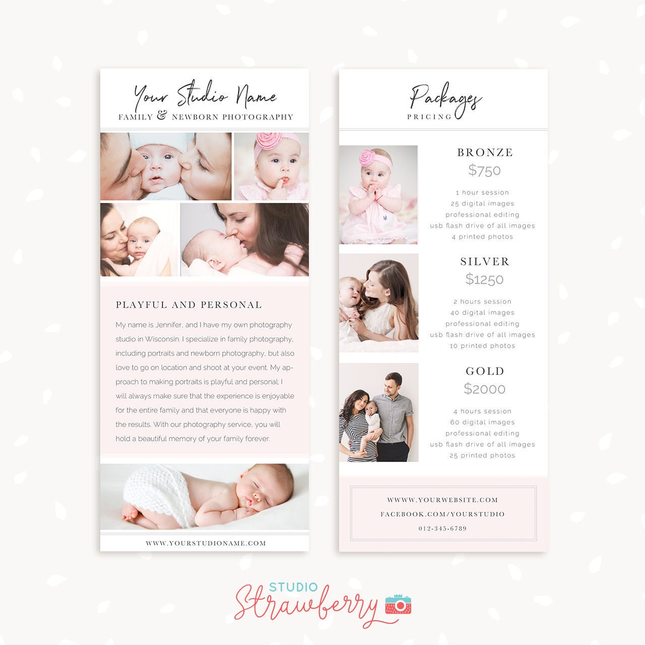 Rack card template -photography brochure template 3.67" x 8.5", pamphlet, long photography flyer moo, long flyer design, price list, blush