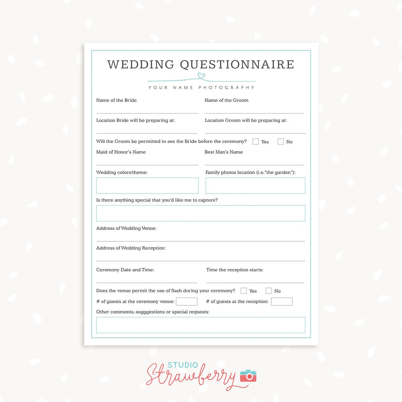 Wedding photography questionnaire template, Photography Forms, Wedding Booking Form For Photographer