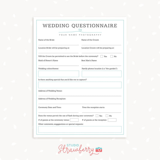 Wedding photography questionnaire template, Photography Forms, Wedding Booking Form For Photographer
