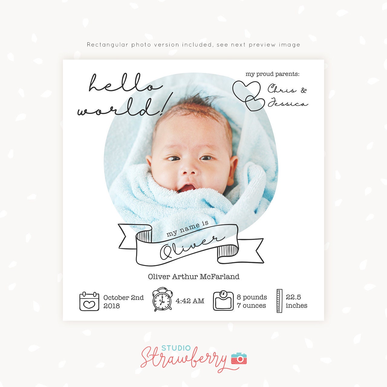 Birth announcement template, Newborn announcement template, newborn photography template, baby announcement template, social media, facebook