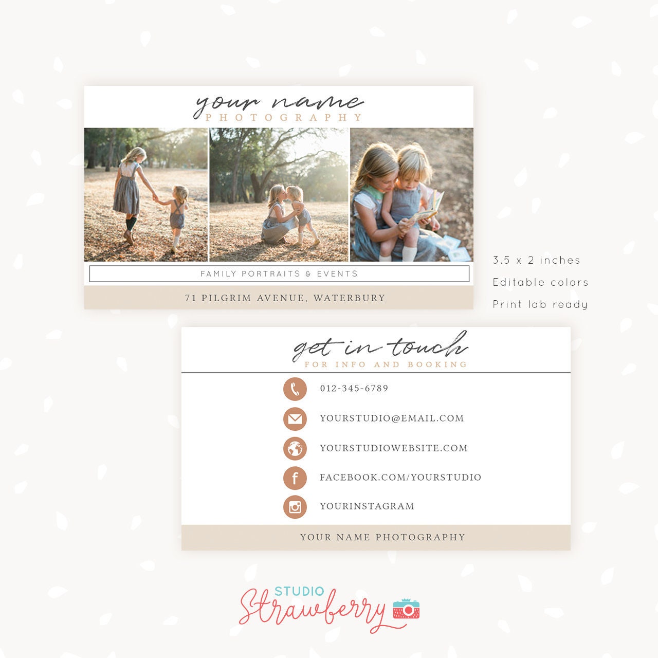 Photography Business Card Template, Photoshop Template, Photo Business Cards, Business Card Photographers, Classic beige