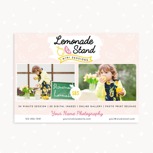 Lemonade stand mini session template 7x5", Lemonade mini sessions, Marketing Board, Photoshop Template, Summer photography, summer sessions