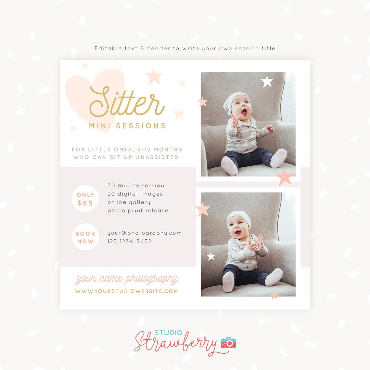Sitter mini sessions template 5" x 5", Baby sitting up mini sessions, Marketing Board, Photoshop Template, kids photography, baby sessions