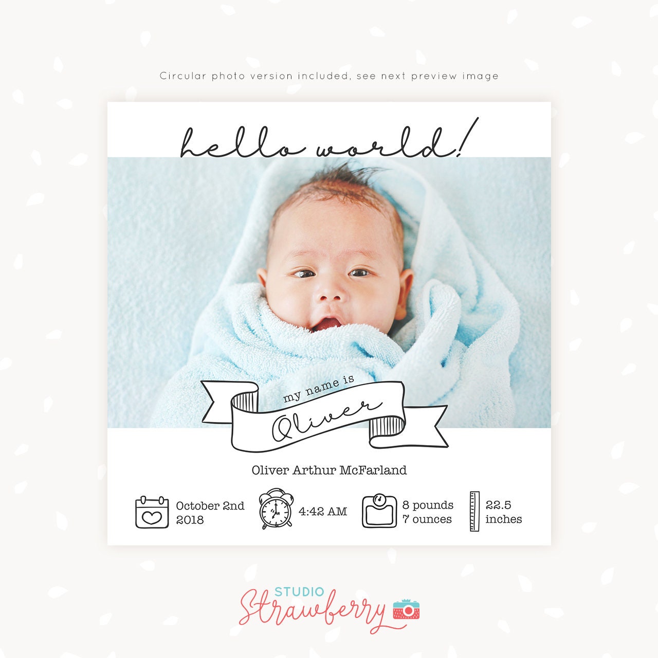 Birth announcement template, Newborn announcement template, newborn photography template, baby announcement template, social media, facebook