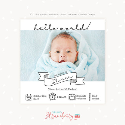 Birth announcement template, Newborn announcement template, newborn photography template, baby announcement template, social media, facebook