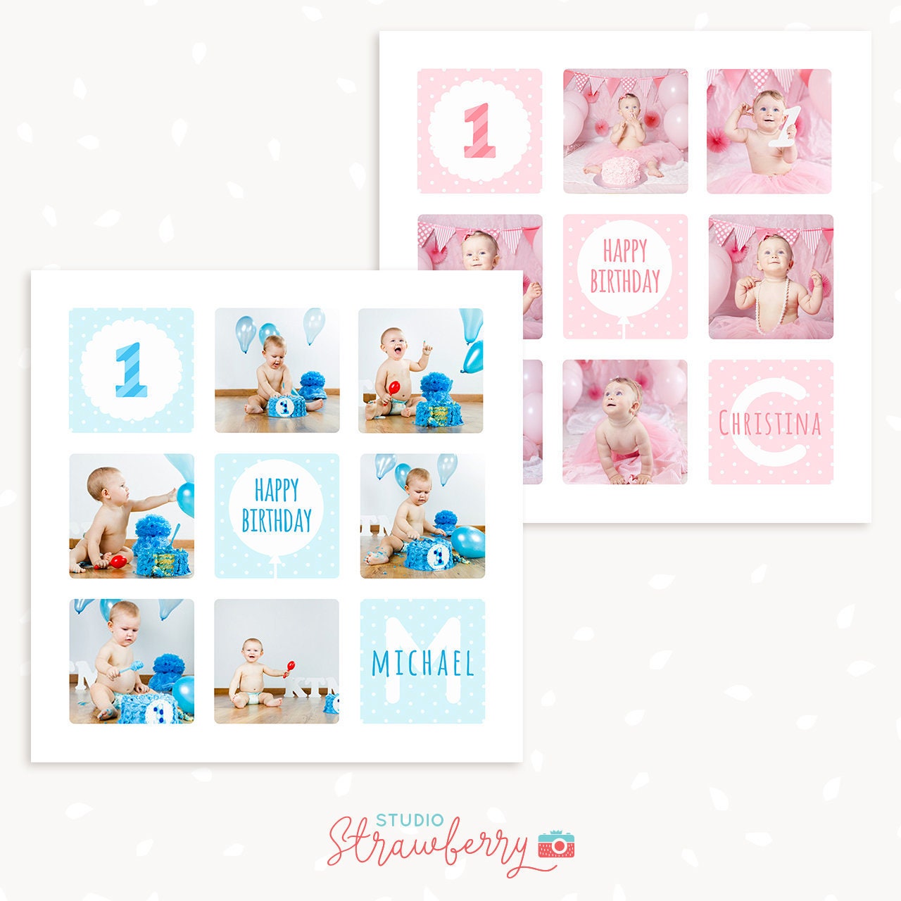 Cake smash photo collage template, First birthday, Cake smash collage, Cake smash mini session collage, Photography, Storyboard, Boy, Girl