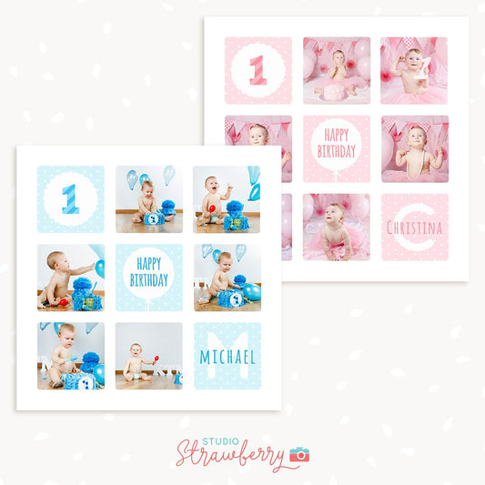 Cake smash photo collage template, First birthday, Cake smash collage, Cake smash mini session collage, Photography, Storyboard, Boy, Girl