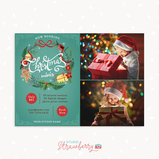 Christmas Mini Session Template, Christmas marketing board, Photography marketing, Photoshop template, Christmas template, Mini sessions