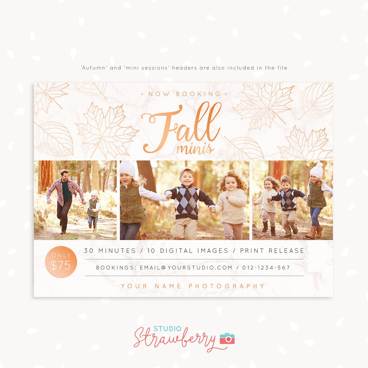 Fall Mini Session Template, Autumn mini sessions, Fall photography, Fall Photoshop template, Autumn photography, Fall marketing, Facebook