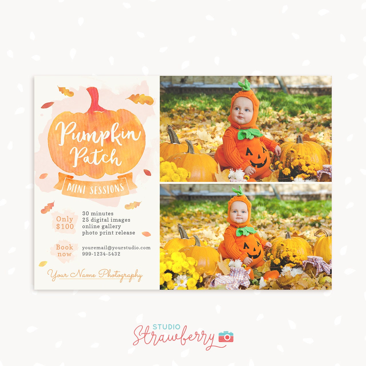 Pumpkin mini sessions, Pumpkin Patch mini session, Pumpkin stand, Fall Mini Session Template, Photography marketing, Autumn Photoshop PSD