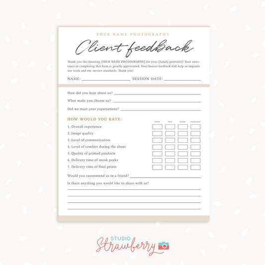 Client Feedback Form For Photographers, Customer survey template, Customer Feedback Form, Photography Forms, Templates for Photographers