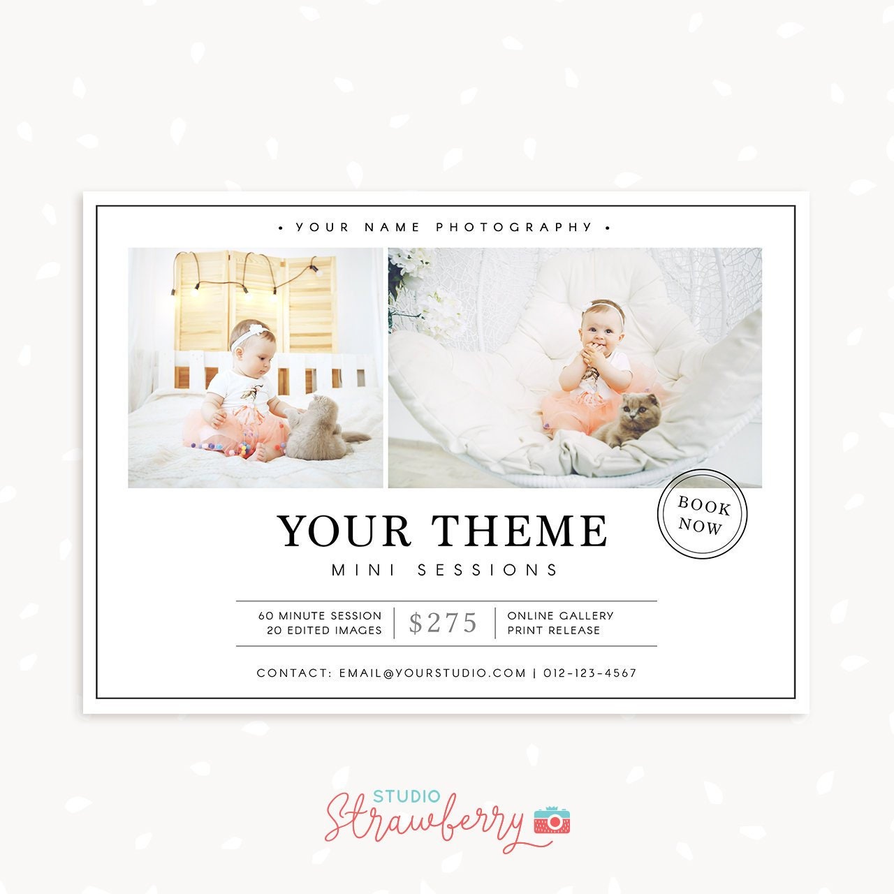 Mini Session Template, Photography marketing, Photoshop template, Classic black minimalist mini sessions template, photo sessions marketing