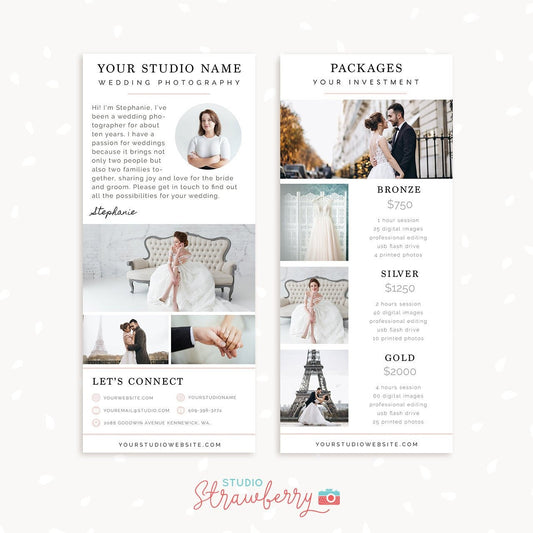 Wedding Photography Rack card template - photography brochure template 3.67" x 8.5", pamphlet, long photography flyer moo, long flyer design