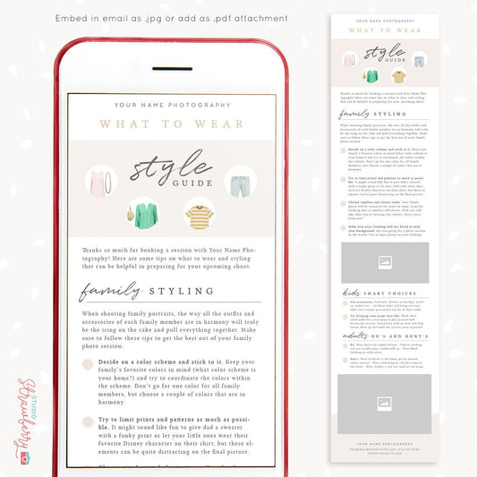 Style guide for photographers, Email Newsletter Template, Photography Style Guide Template, What to wear guide photography, Wardrobe tips