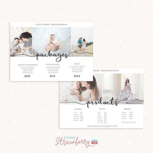 Photography Price List Template, 5x7 pricing card, Pricing guide, Photographer Packages, Photography products pricing, photographer prices