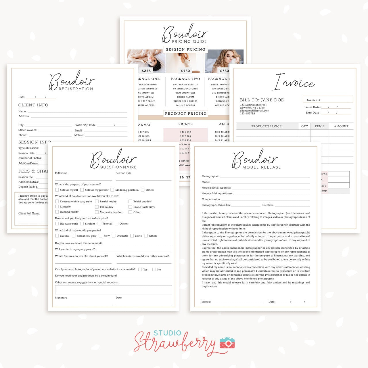 Boudoir Photography Forms Bundle, Boudoir template, Boudoir forms, Questionnaire, Model release, Invoice, Boudoir contract, Price list