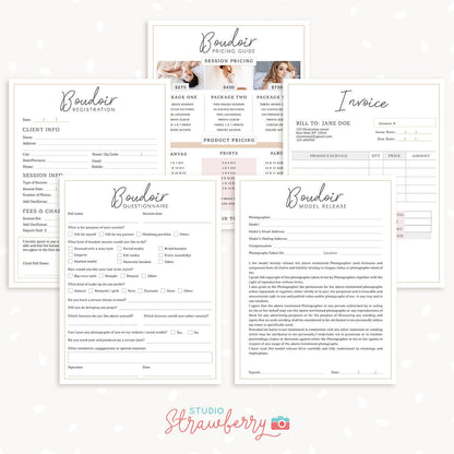 Boudoir Photography Forms Bundle, Boudoir template, Boudoir forms, Questionnaire, Model release, Invoice, Boudoir contract, Price list