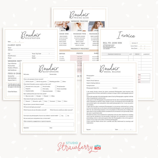 Boudoir Photography Forms Bundle, Boudoir template, Boudoir forms, Questionnaire, Model release, Invoice, Boudoir contract, Price list