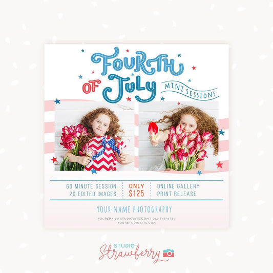 Fourth of July Mini Sessions Photoshop Template, Independence Day Marketing Board, Mini Session Photoshop, 4th of July, Patriotic, USA