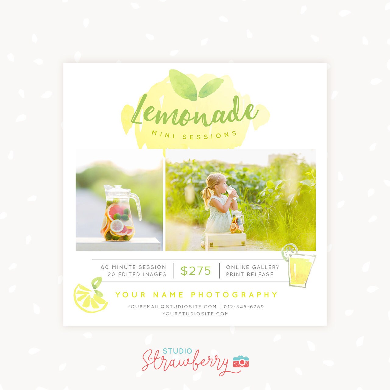 Lemonade Mini Session Template, Summer Mini Session Template, Lemonade Stand Template, Marketing Board, Photoshop Template, Photography