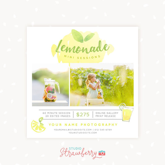 Lemonade Mini Session Template, Summer Mini Session Template, Lemonade Stand Template, Marketing Board, Photoshop Template, Photography