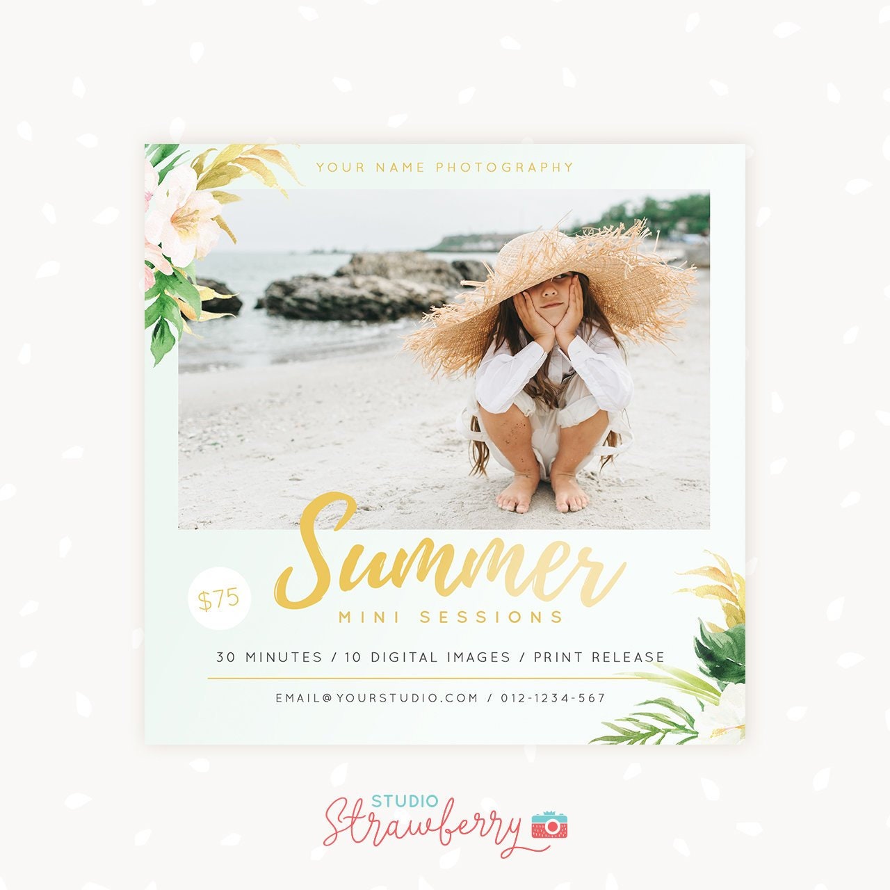 Summer Mini Session Template, Watercolor Floral Summer Mini Sessions, Marketing Board, Photoshop Template, Photography Marketing Set, PSD
