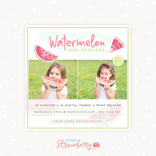 Watermelon Mini Session Template, Watermelon Mini Sessions, Watermelon Marketing Board, Photoshop Template, Summer Photography Marketing
