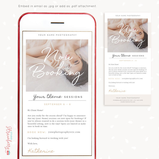 Now booking session email newsletter template for photographers, Photoshop template, Email Newsletter Template, Photo session promo template