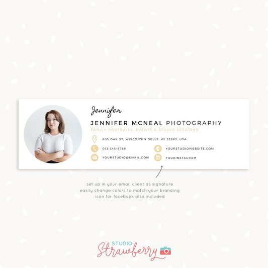 Email signature template, Photoshop template, Photographer signature template, Email template, Social media, Address, phone, photo