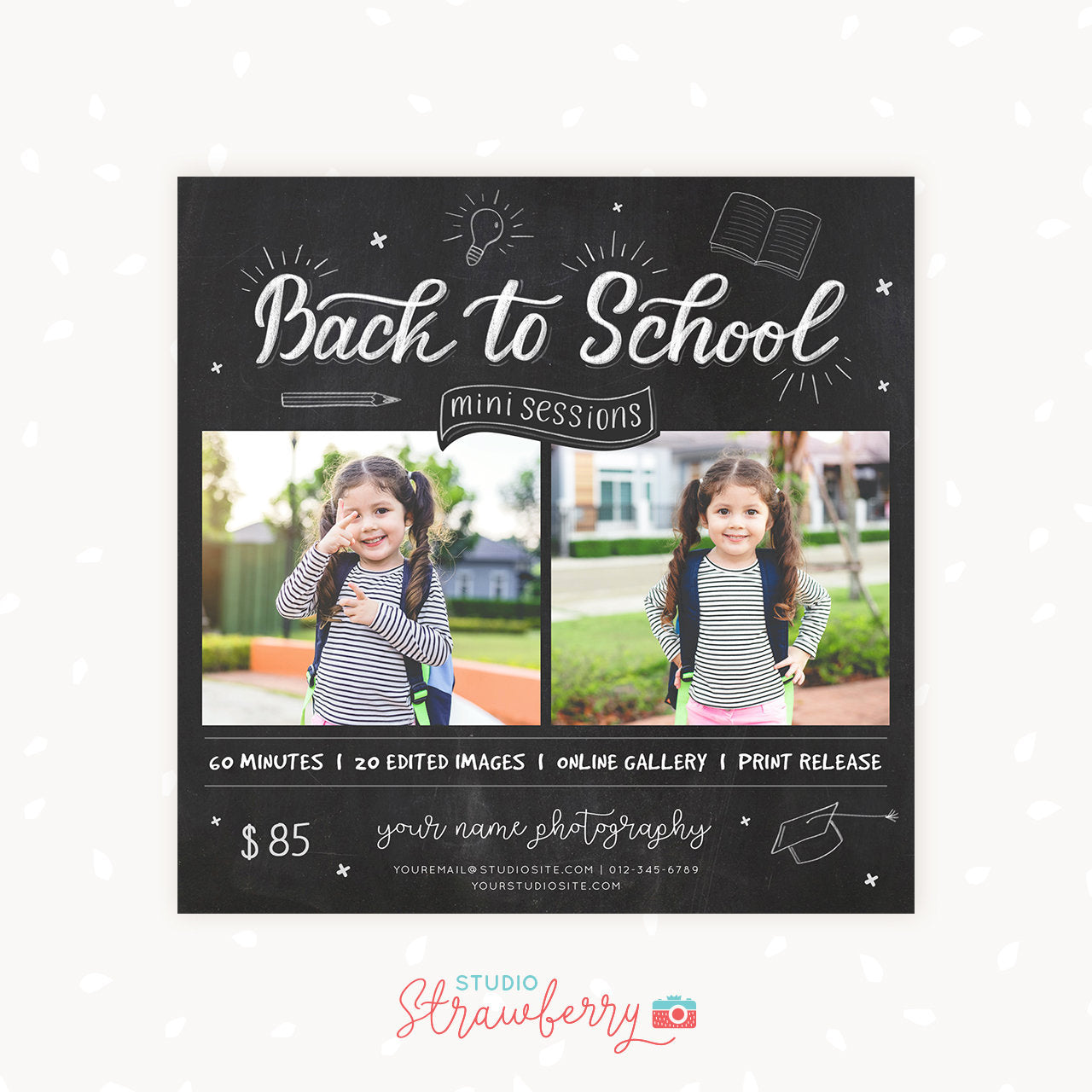 Back to school mini session template, School Photography Template, Kids Photography Template, Photography marketing templates, School Design