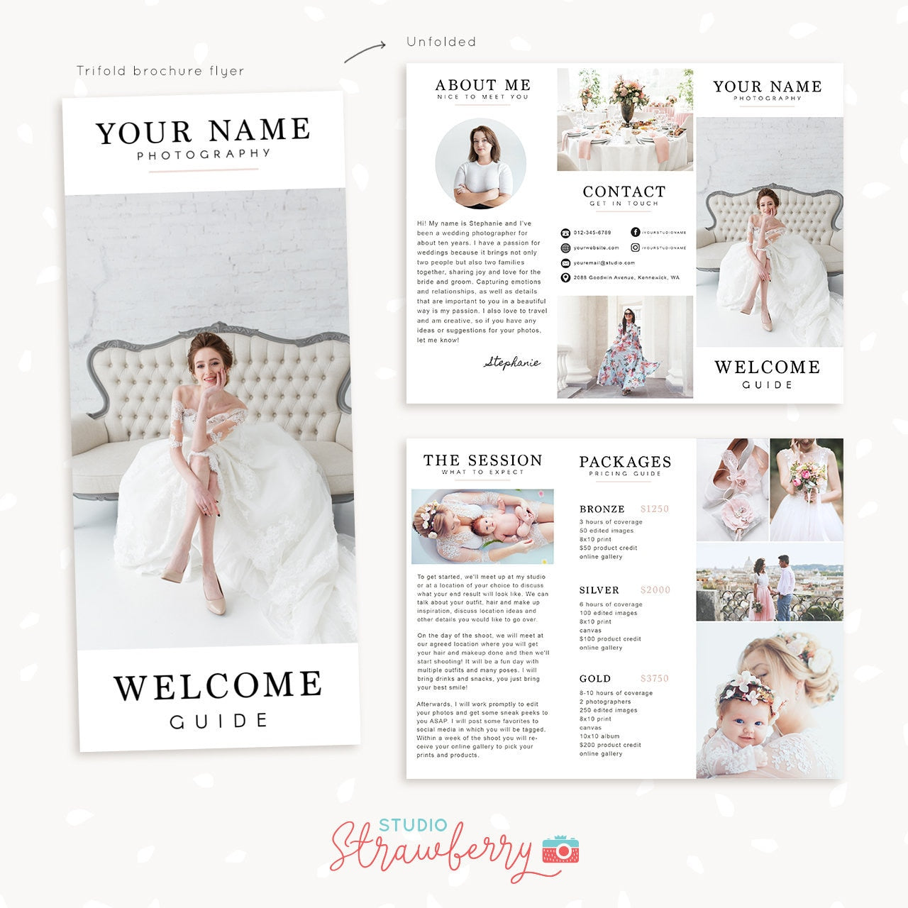 Trifold brochure template for photographers, Letter Size unfolded, pamphlet, folded photography flyer, long flyer, photography brochure