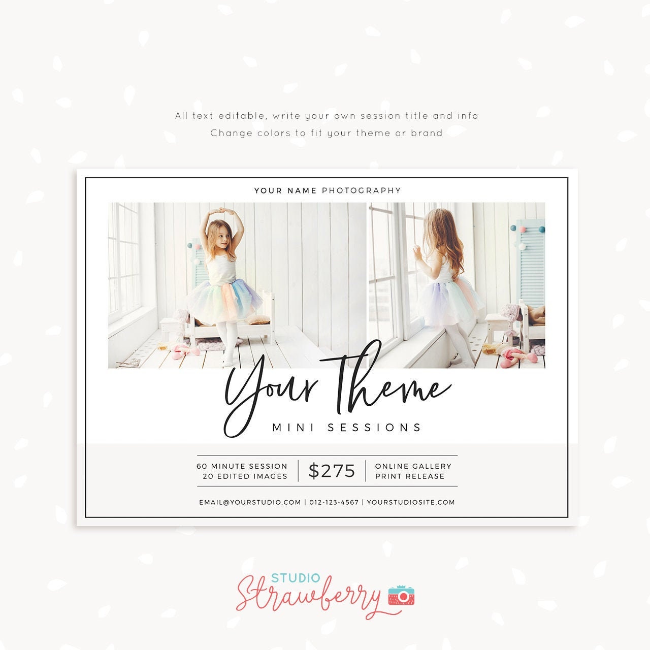 Mini Session Template, Mini session marketing, Photography marketing, Neutral mini sessions template, Editable marketing board, photographer
