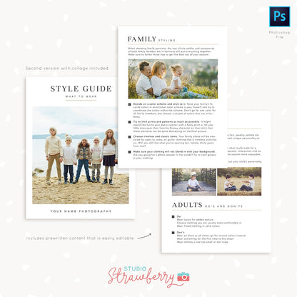 Style guide template for photographers, Style guide photography, Letter size, What to wear guide, What to wear template, family, kids