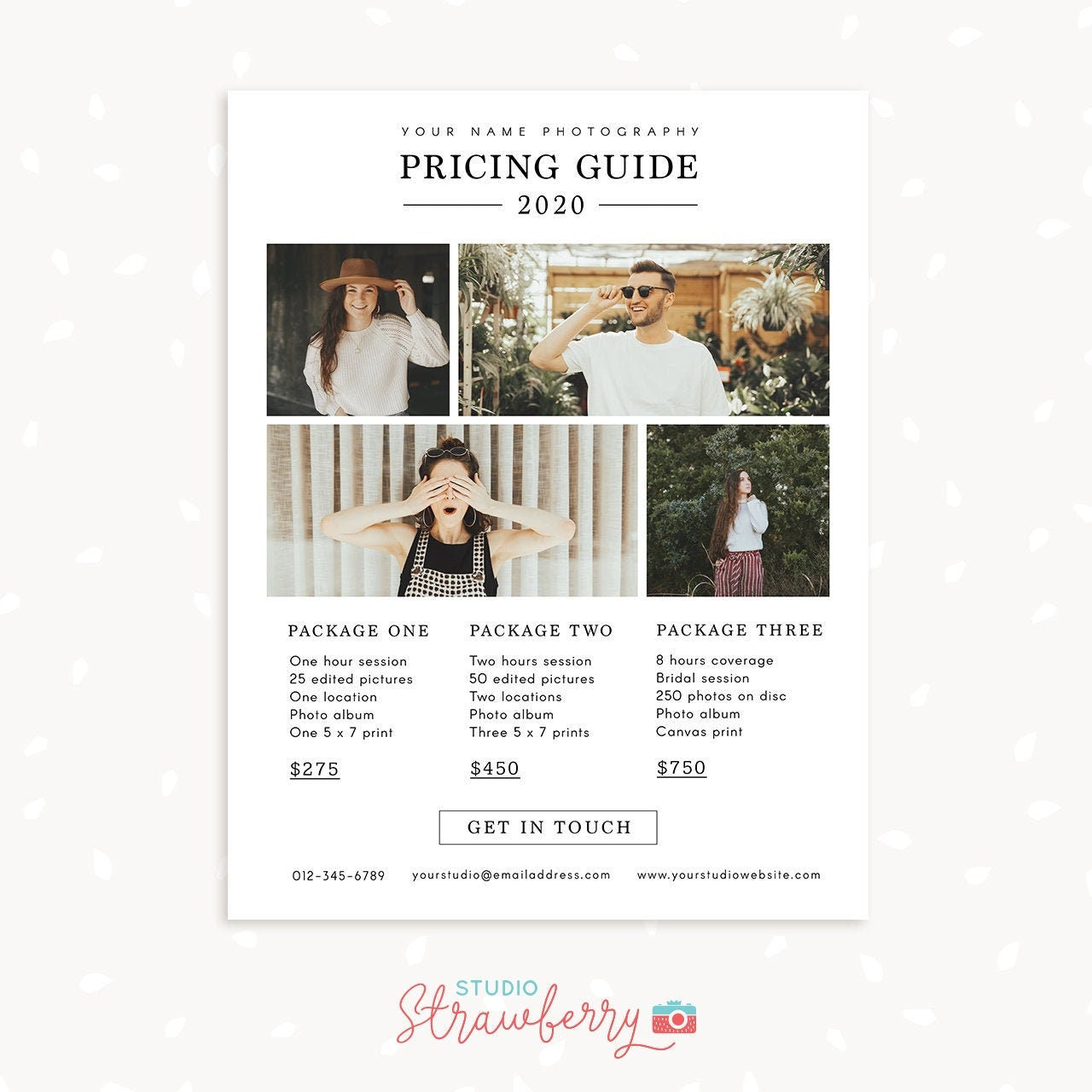 Photographer pricing template, 2020 Photography Pricing List Template, Minimalist Black Pricing Guide Template, Photographer Price List