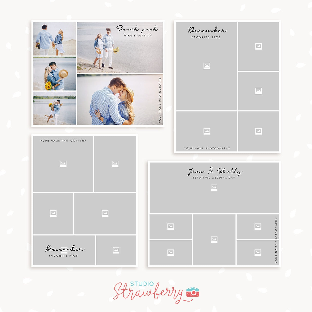 Blog board template set of 4, Collage Template Photoshop, Storyboards, Blog collage, moodboards, blog boards, sneak peek photo collages