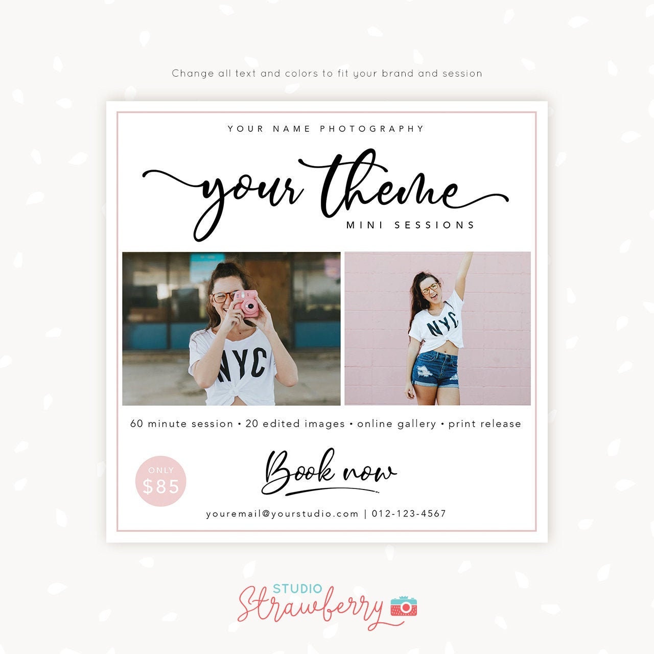 Mini Session Template, Mini session marketing, Photography marketing, your theme mini sessions template, marketing board, photographer