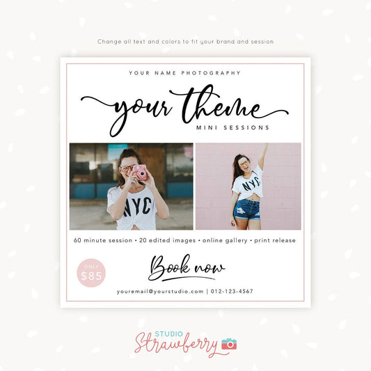 Mini Session Template, Mini session marketing, Photography marketing, your theme mini sessions template, marketing board, photographer