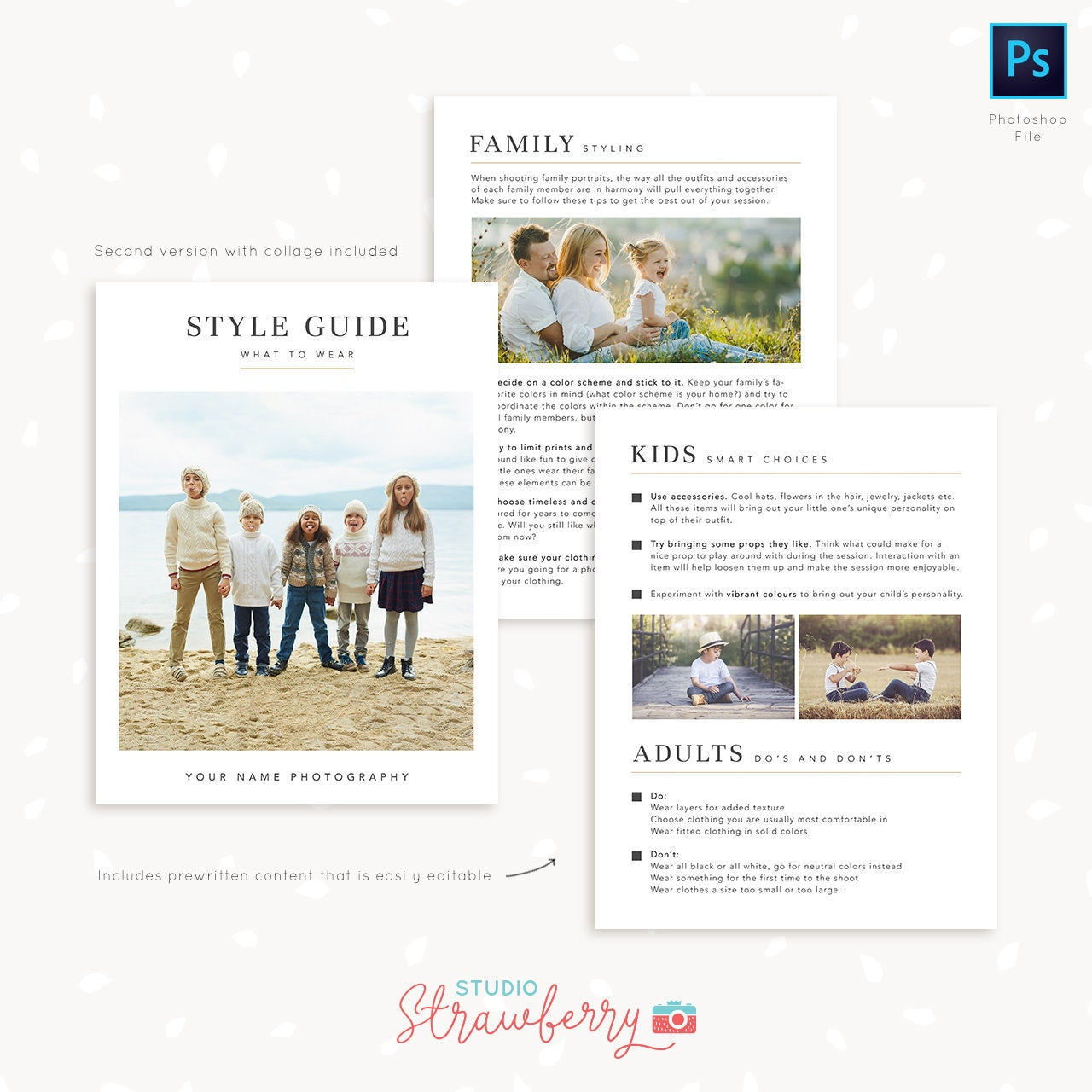 Style guide template for photographers, Style guide photography, Letter size, What to wear guide, What to wear template, family, kids
