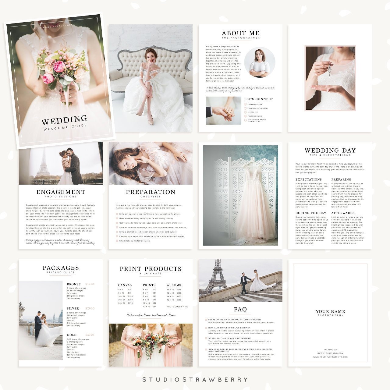Wedding Photography Magazine Template, Wedding Welcome Guide Template, Wedding brochure, Wedding Photographer, Wedding Photography Marketing