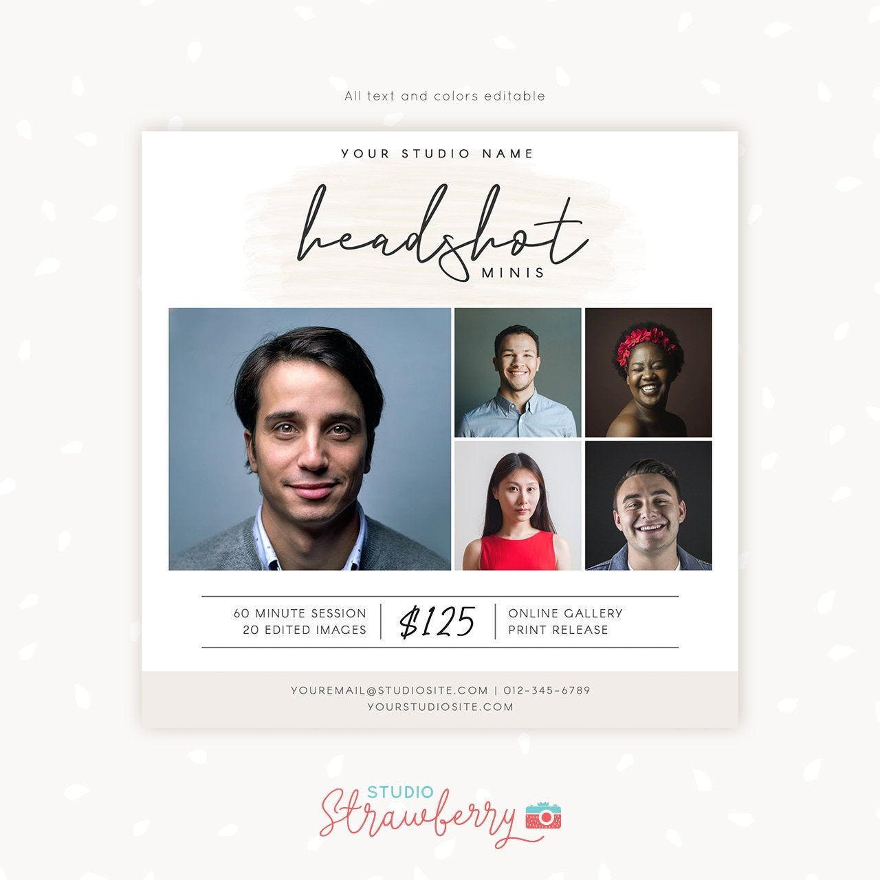 Headshot mini session template, Photoshop Templates for Photographers, Portrait Marketing board, Photography marketing templates, headshots
