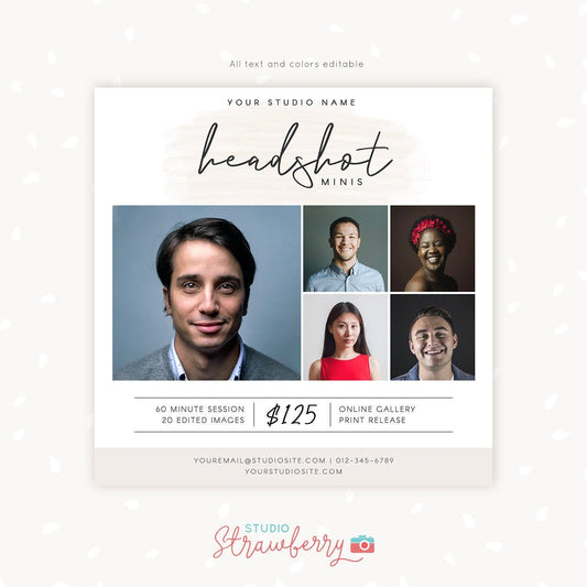 Headshot mini session template, Photoshop Templates for Photographers, Portrait Marketing board, Photography marketing templates, headshots