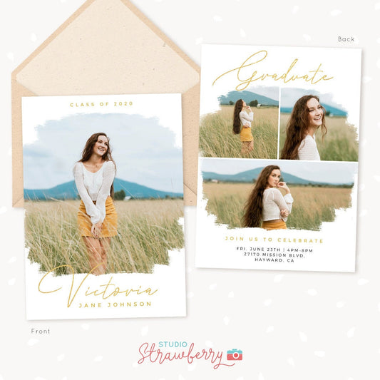 Graduation invitation 2020 template, Glitter, Gold, Graduation announcement, Graduation Template 2020, Senior Graduation Photo card template