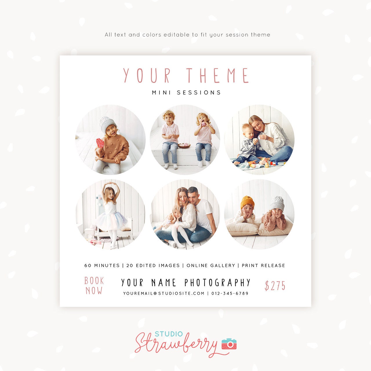 Mini Session Template, Mini session marketing, Photography marketing, Neutral mini sessions template, Editable marketing board, photographer