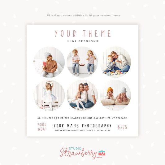 Mini Session Template, Mini session marketing, Photography marketing, Neutral mini sessions template, Editable marketing board, photographer