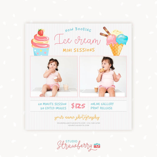 Summer mini sessions template, Ice Cream Mini Sessions Template, Ice cream, Summer minis, Sweet, Kids, Photoshop Template