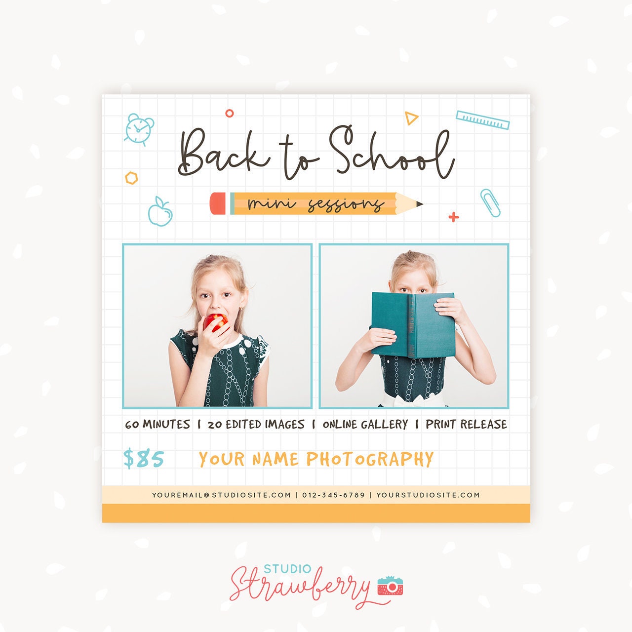 Back to school mini session template, School Photography Template, Back to school minis, Photography marketing templates, School Design