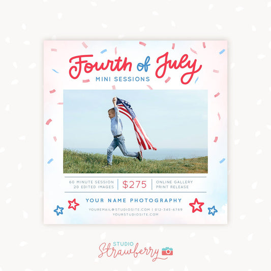 Fourth of July Mini Sessions Template, 4th of July minis, Independence Day, Marketing Board, Mini Session, 4th of July, Patriotic, USA